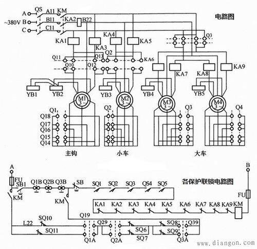 双梁行车控制电路实物接线图_双梁桥式起重机电路图讲解