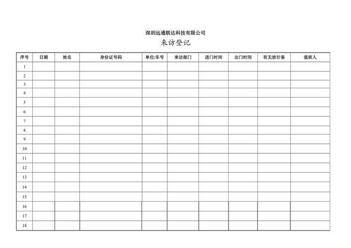 来访人员登记表表格图