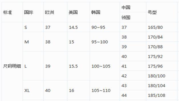 衣服欧洲码和中国码对照表_欧洲衣服尺码对照表