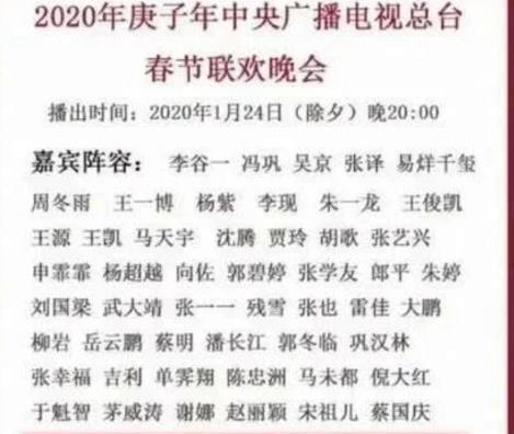 2020央视春晚阵容曝光 2020春晚明星嘉宾阵容节目单