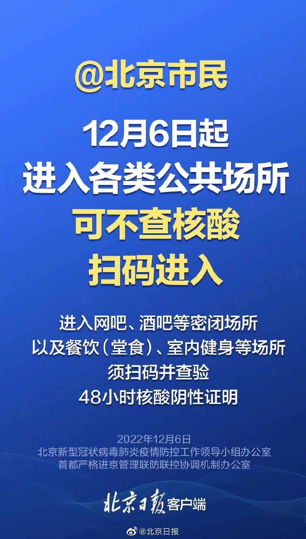 北京各类公共场所不再查验核酸 北京全体市民核酸检测 北京公共场所查验疫苗接种