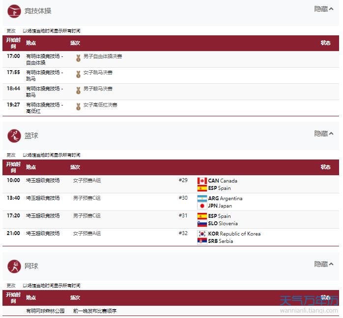 8月1日奥运会赛程表详细赛程 8月1日奥运会中国有哪些比赛项目