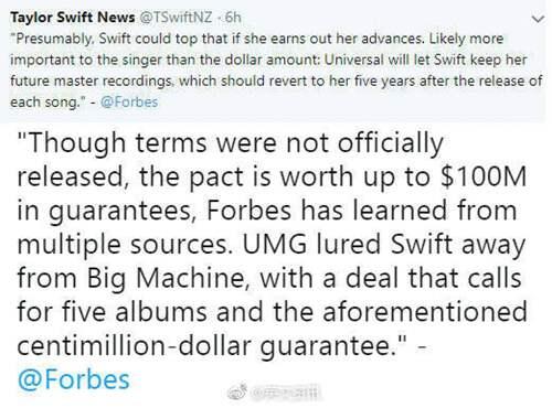 霉霉TaylorSwift宣布正式签约环球音乐及旗下厂牌Republic