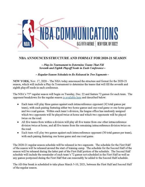 NBA公布新赛季赛程和赛制 nba常规赛开始时间