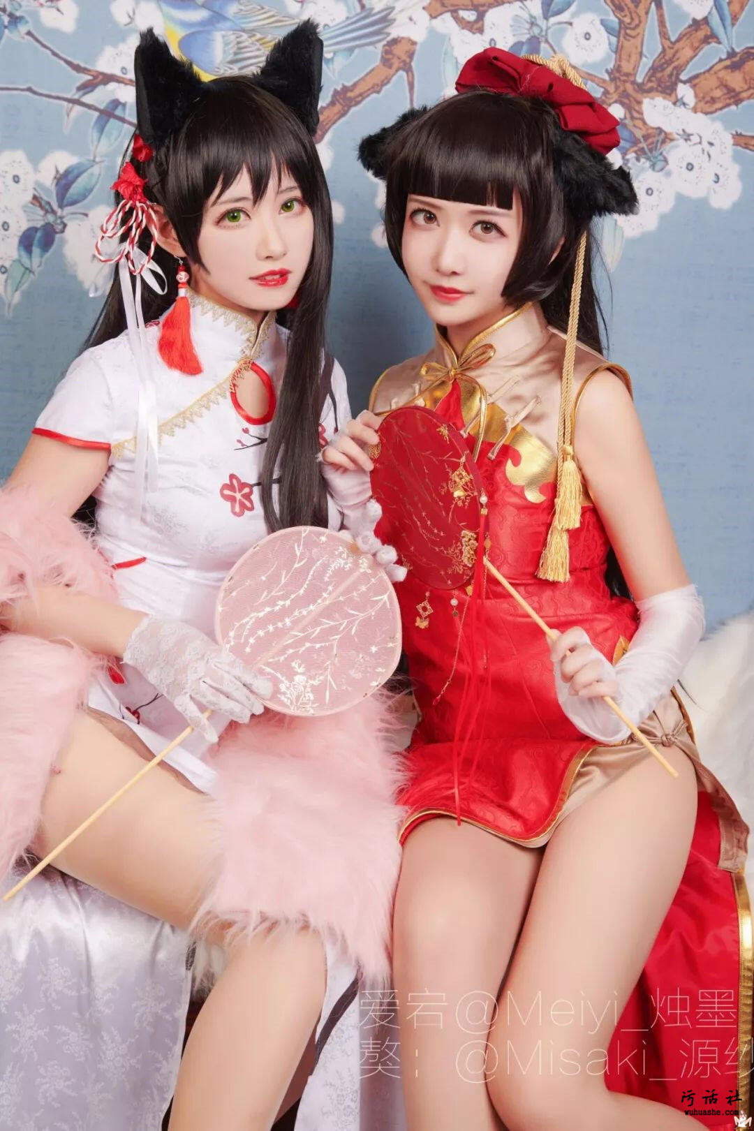 【妹子图】Misaki_源纱希, Meiyi_烛墨, 姐妹同框修长腿旗袍！好评！